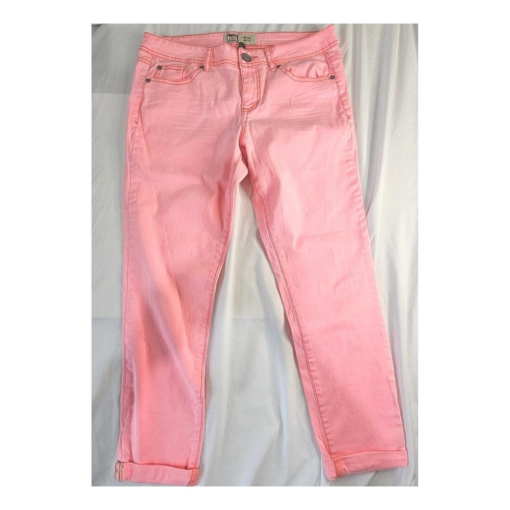 VTG LEI Ashley Lowrise Neon Pink Cuffed Straight Leg Jeans Juniors Size 13 Reg
